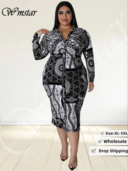 Robes de grande taille Wmstar taille chemises pour femmes 5xl à manches longues imprimé moulante Maxi robe Style bureau dame en gros goutte 230824