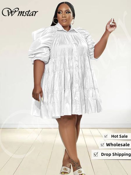 Robes grande taille Wmstar taille femmes 4xl 5xl solide lâche plissé demi manches décontracté robe de bal chemises robe mi-longue en gros goutte 230130