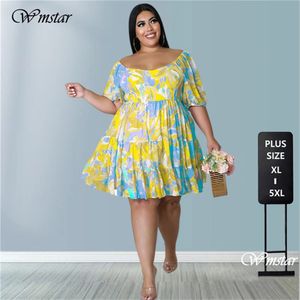 Robes de taille plus wmstar tailles vêtements pour femmes vacances d'été sexy one épaule imprimée mini-robe en gros drop 230811