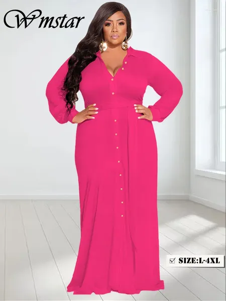 Robes de grande taille Wmstar femmes automne vêtements bouton en vrac solide longue élégante Maxi chemises robe Style en gros goutte