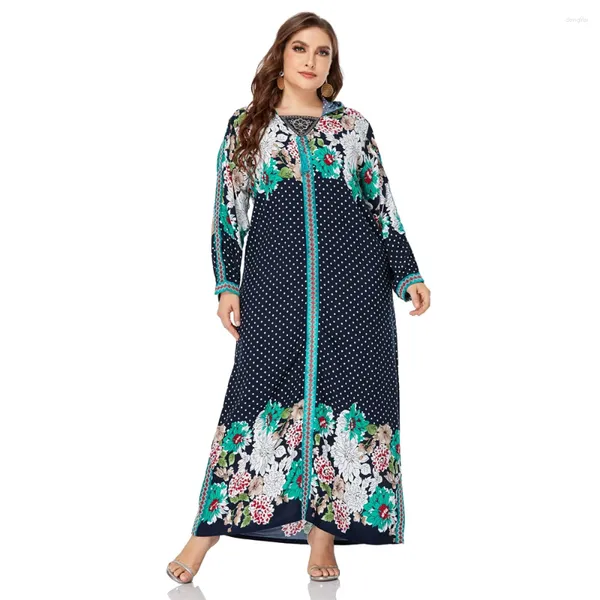 Vestidos de talla grande ropa de mujer Maxi con capucha Floral vestido largo femenino sombrero Otoño Invierno Simple suelto Brasil