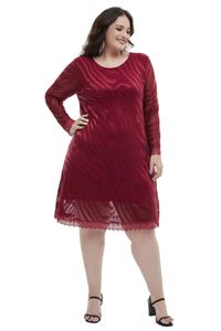 Plus size jurken dames kanten patchwork jurk feestje bruiloft crew nek elegante vrouwelijke vrouwelijke lange mouw rode jurken