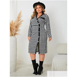 Plus Size Jurken Dames Jas Mode Lange Mouw V-hals Knop Vintage Grote Vrouwelijke Elegante Feestjurk Jassen Drop Delivery Kleding Otqcj