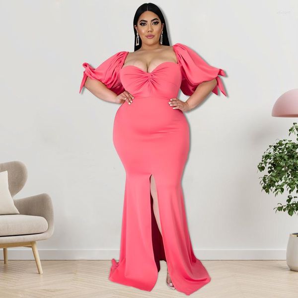 Robe de grande taille pour femmes, manches bouffantes, avec nœud, élégante, tenue de soirée, de luxe, vente en gros, été, 2022