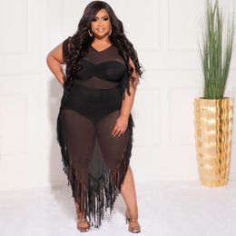 Plus size jurken vrouwen elegante mesh club mouwloos feestje kwastavond groothandel kleding 2022 zomer mode -outfit