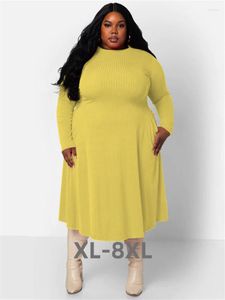 Vestidos de talla grande para mujer, ropa de otoño, vestido largo superelástico holgado liso con cuello redondo, vestido largo elegante, venta al por mayor 3xl 4xl 5xl 6xl