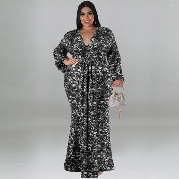 Robes grande taille vêtements pour femmes automne mode décontracté à manches longues col en v jupe en queue de poisson imprimer robe sirène dames XL-5XL surdimensionné