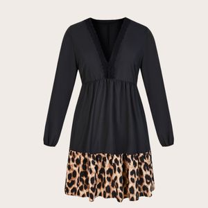 Robes de taille plus femme taille 4xl léopard imprimé tunique midi robe robe de chemise automne
