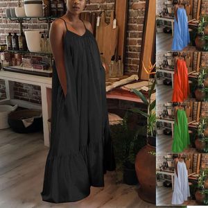 Vestidos de talla grande Mujer Verano Cuello halter Espalda abierta Sin mangas Plisado Suelto Maxi Vestido Sexy Beach Party Club Vestidos largosPlus