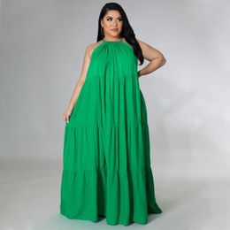 Robe de soirée grande taille pour femmes, à volants, couleur unie, ample, mode élégante, sans manches, vente en gros de vêtements, été, 2023