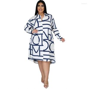 Grande taille robes femmes gros boutons décontracté à manches longues lâche bureau dame mode chemise robe mi-longue DropPlus Edad22