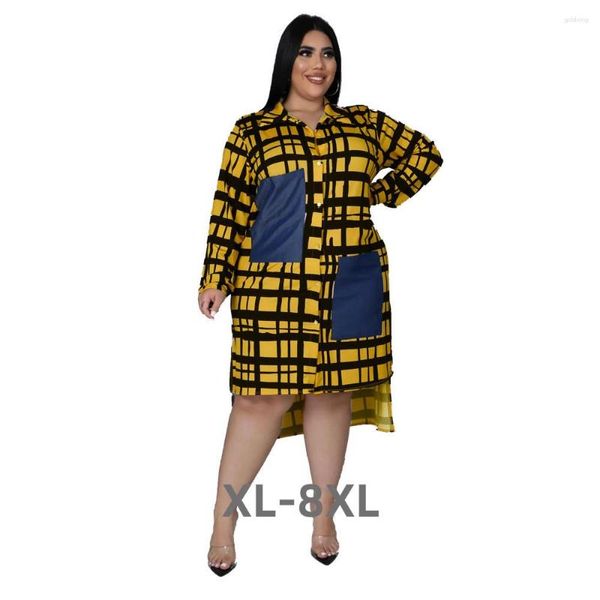 Vestidos de talla grande para mujer, venta al por mayor, botones informales de manga larga, camisa holgada de oficina para mujer, Midi Dres 3xl 4xl 5xl 6xl