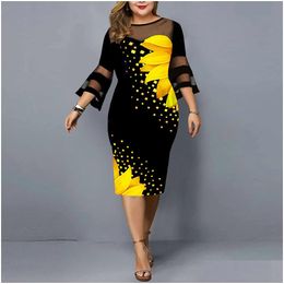 Plus Size Jurken Dames Casual Bloemenprint Mesh Werk Midi Kant 3/4 Mouw Feest Zomerjurk Voor Bruiloft Kleding Drop Delivery App Dhmyn