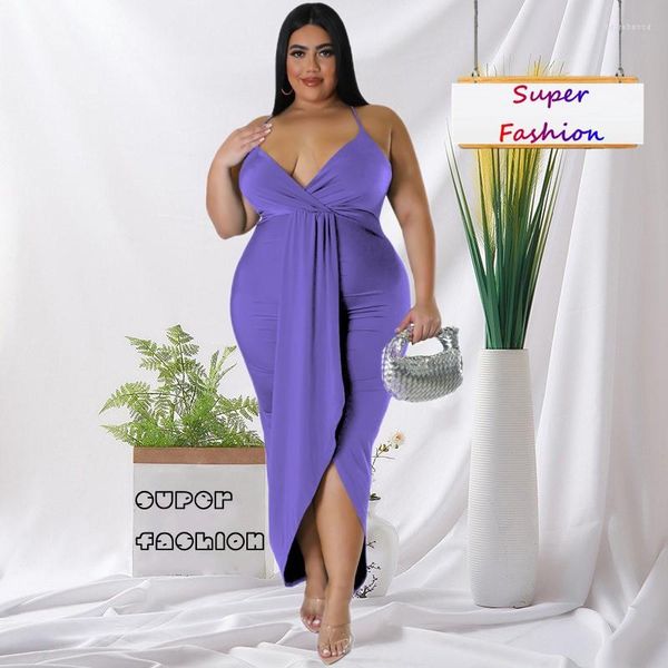 Robes grande taille WSFEC L-4XL femmes vêtements fête 2023 printemps été licou sans manches fendu moulante Sexy élégant robe de soirée