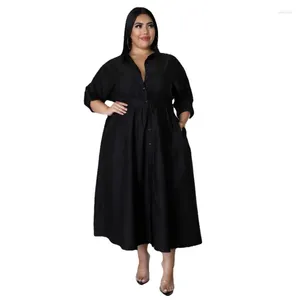 Robes grande taille WSFEC XL-5XL 2023 mode hiver couleur unie à manches longues bouton femmes vêtements décontracté robe élégante en gros