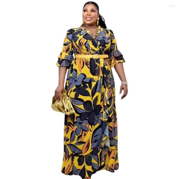 WSFEC – robe longue de soirée élégante pour femmes, vêtements de grande taille, demi manches, motif floral, décontractée, vente en gros, été XL-5XL