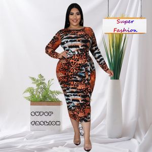 Plus size jurken WSFEC XL-5XL plus size jurken voor vrouwen kleding luipaard slanke sexy club feestavondjurk met lange mouwen vrouwelijke outfits 230207