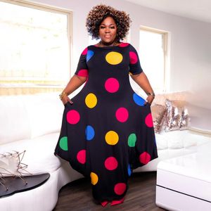 Robes de grande taille WUHE gros point imprimé femmes à manches courtes robe Maxi ample 2023 décontracté été T-shirt Style robes Streewear