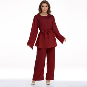 Robes de grande taille Yitonglian taille vêtements femmes musulmanes lacets deux pièces ensembles solide 2 paires pantalons XXL 230919