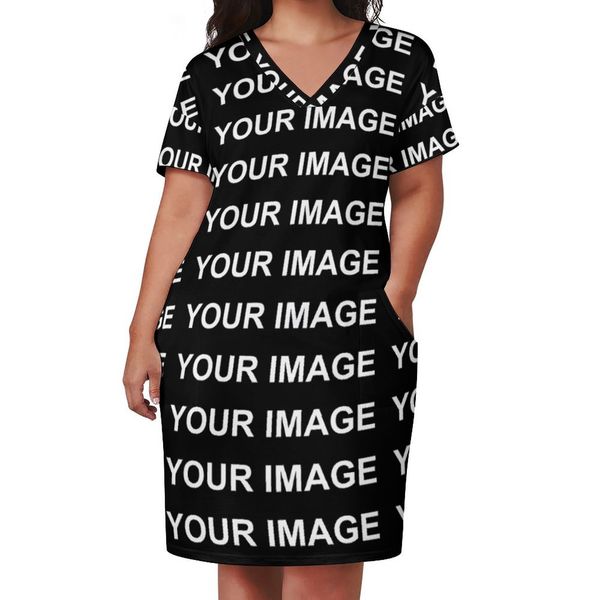Robes grande taille Votre image Robe décontractée personnalisée Été Conception sur mesure Kawaii Dames Col en V Imprimé Street Style Taille 5XL 230518