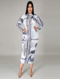 Robes de taille plus zjfzml zz robe de vêtements pour femmes 2022 Dollar Dollar Imprime à manches longues Bodycon MID CALF Drop Whole2209055