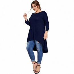 Plus Size Drop Schouder Losse Tunieken Top Vrouwen 3/4 Mouw Zomer Lente Hi Low Fi T-shirt Grote Maat Lg Casual blouse 6XL Y1we #