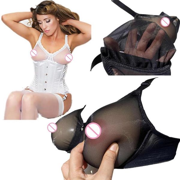 Grande taille E F tasse maille Sexy voir à travers le soutien-gorge transparent poche de crosscommode faux sein Lingerie vêtements exotiques Bras230v