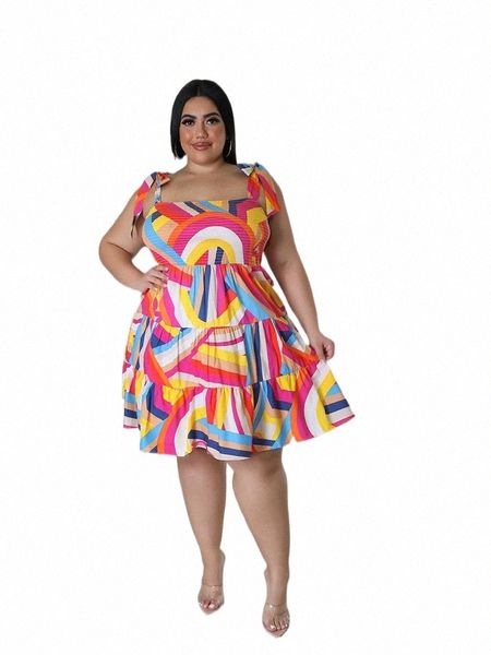 Grande taille élastique Mini Dr dames impression élégante Dr printemps été dames cou manches Dres en gros livraison directe 50lB #