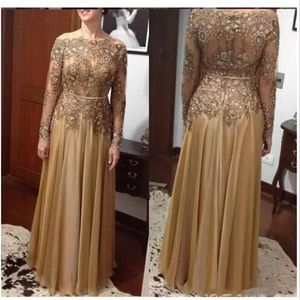 Plus Size Elegant Goud A Line Lace Bead Moeder van de Bruid Jurken Chiffon Vloerlengte Rits Terug Moeder Jurken Formele 226B