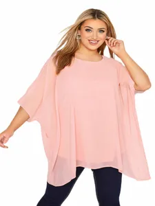 plus la taille élégante d'été manches chauve-souris blouse décontractée femmes rose lâche chiff oversize tunique tops grande taille cape t-shirt 6XL a4ry #