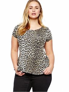 Plus la taille élégante d'été imprimé léopard casual t-shirt femmes à manches courtes col rond hauts amples grande taille femmes vêtements 7XL 8XL R9GL #