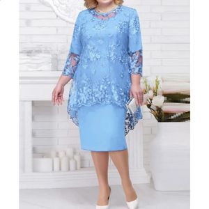 Plus Size Elegante Dames Sexy Avondjurk Kant Borduren Tweedelige Set Temperament Fit Jurk L-8XL240318