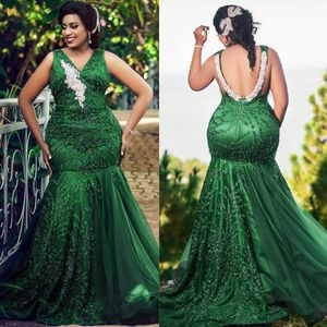 Robes de soirée vert émeraude grande taille élégante sirène col en V dos nu robe de bal robes formelles pour femmes noires fiançailles Gala fête d'anniversaire robe de bal ST639