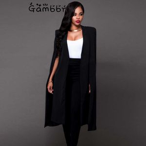 Grande taille Angleterre Style Cape Cape Long Blazer Solide Femmes Vêtements Mode Lâche Causal 2019 Automne Noir Blanc Veste et Manteau X0721