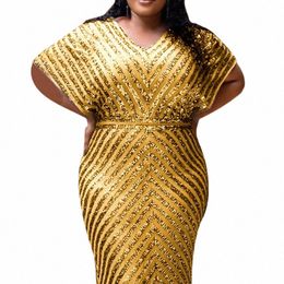 Plus Size Soirée Dr Pour Femmes Dîner De Mariage Élégant Vêtements Formels Or Simple Design Sequin Lg Dres Grande Taille r68o #