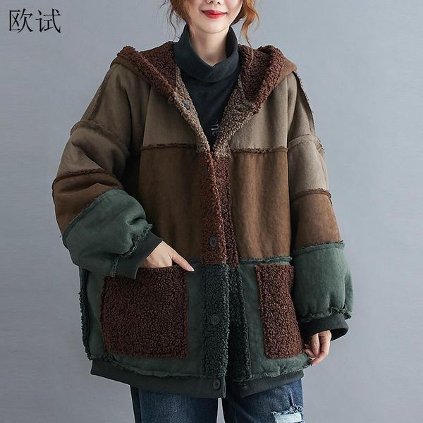 Plus Size Fausse Fourrure Épais Manteau D'hiver Femmes Réversible Porter Surdimensionné Polaire À Capuche Vestes Manteaux Dames Ours En Peluche Veste 201210