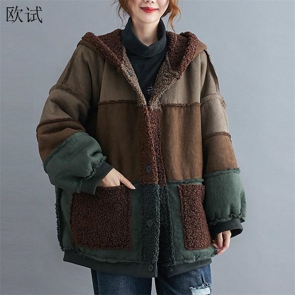 Plus Taille Fausse Fourrure Épais Manteau d'hiver Femmes Vêtements réversibles surdimensionnés Vestes à capuche en polaire Manteaux Dames Teddy Bear Veste 201212