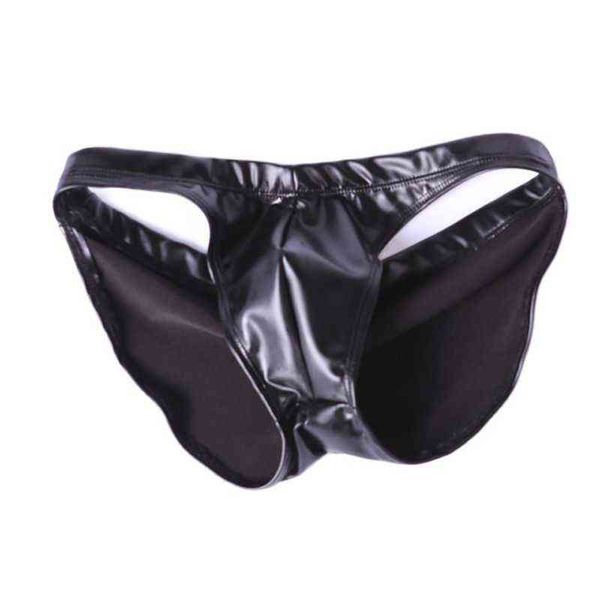 Grande taille Faux huile Latex PU cuir poche convexe slips hommes sous-vêtements Bikini Calzoncillos Hombre Calcinha culotte Lingerie Braga H1214