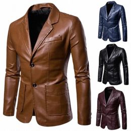 Plus la taille Fi Hommes Casual Cuir Revers Dr Costume Manteau / Mâle Fi Busin Casual Pu Blazers Veste L5rb #