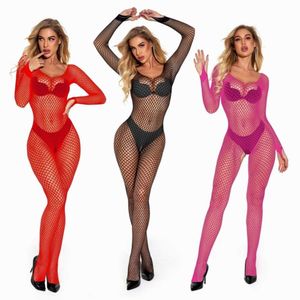 Body en résille grande taille pour femmes, Sexy, ajouré, bas transparents, Costumes de Cosplay érotiques féminins