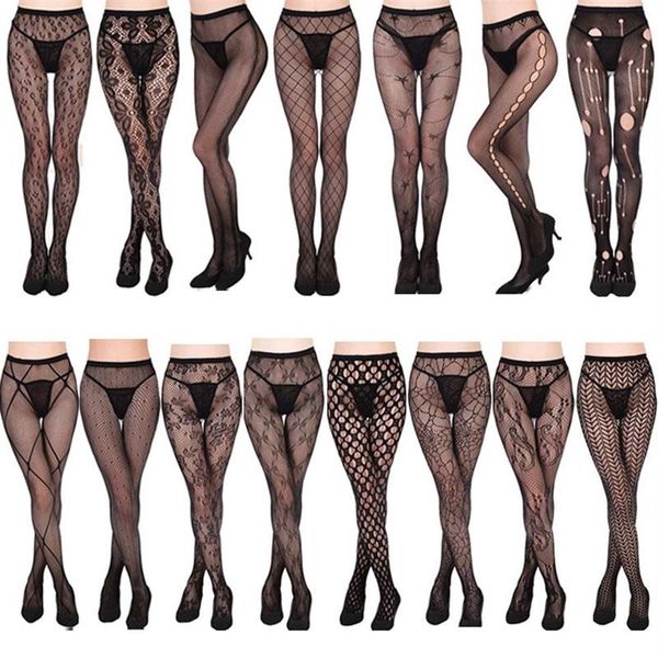 Plus la taille collants résille bas filet dames maille femmes lingerie dentelle blanche décoration bas serré vêtements sexy chaussettes ho2254