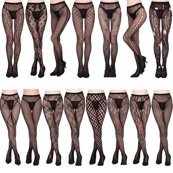 Plus la taille collants résille bas filet dames maille femmes lingerie dentelle blanche décoration serré bas sexy vêtements chaussettes ho226f