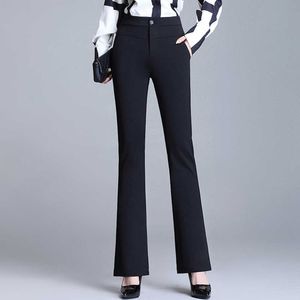 Pantalon évasé grande taille pour femmes pantalon taille haute élastique dames bureau formel femme décontracté Pantalon femme Q0801