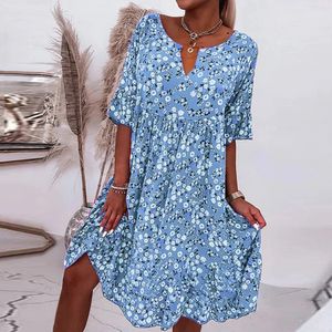 Plus Size Gebloemde Jurk Voor Dames Kleding 2023 Oversize Elegante Casual Mini Jurken Vrouwelijke Losse Boheemse Strand Vakantie Rok 240202