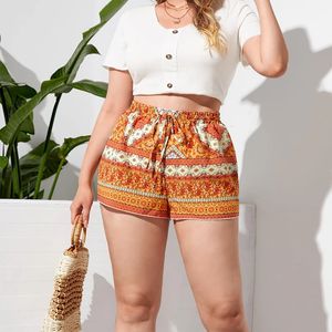 Plus maat bloemenprint zomer casual korte elastische knoop taille elegante boho shorts vrouwelijke vrouwen kleding 7xl 8xl 240411