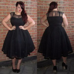 Plus Size Formele Jurken Party Avondkleding 2017 Zwart Sheer Hals Applicaties Thee Lengte Prom Dress Custom Made China EN102812