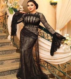 Robe de soirée arabe grande taille Fulllace 2024 élégante robe de bal en dentelle sirène à manches longues bouffantes Dubaï turc occasion formelle Abayas robes de soirée Vestios De Fiesta