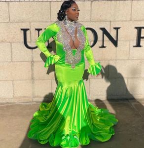 Vestido formal de la noche de fruta verde de talla grande para mujeres manga larga 2024 GORA DE PROMA DE PROMACIÓN NEGRA DE CRISIÓN DE CRISIÓN DE CRISTAL CRISTAL