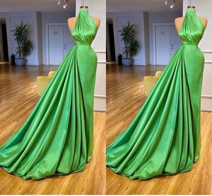 Plus size groene zeemeermin avondjurken backless hoge nek gedrapeerde plooien vloeren lengte formele prom feest beroemdheid verjaardag special ocn jurns custom