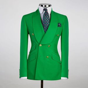 Plus size groene bruiloft smoking tuxedos dubbele borsten heren broek pakken knappe mannen prom feest formele outfit 2 stuks